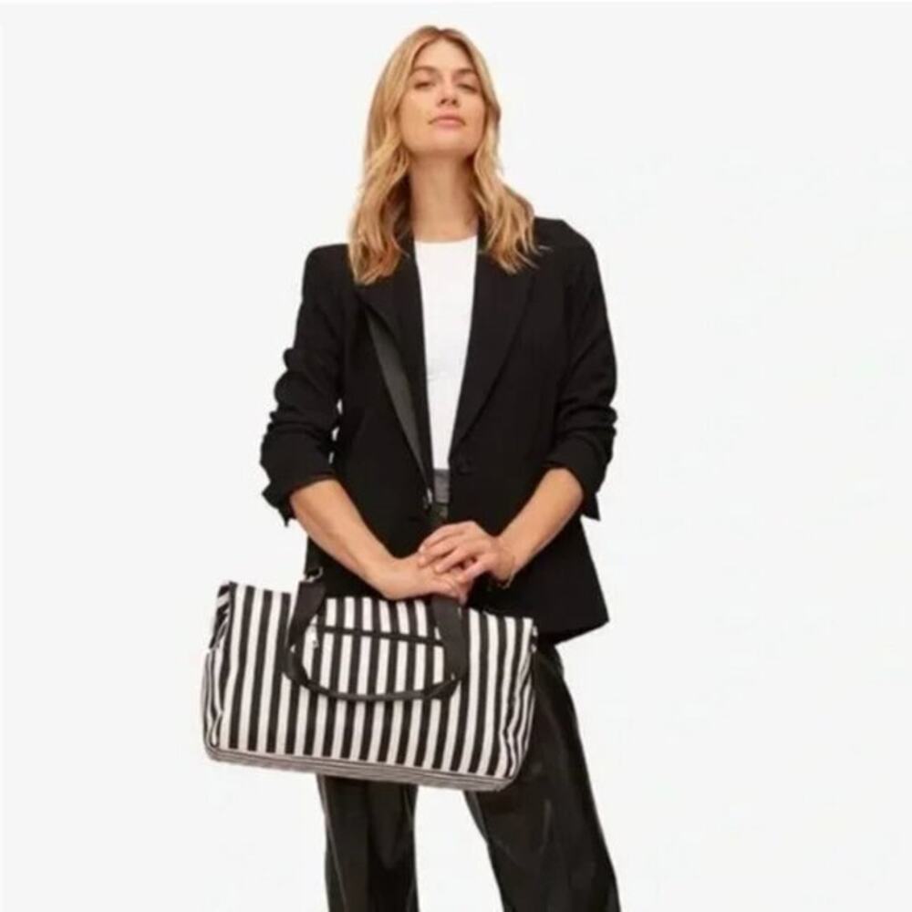 Alice + Olivia By Stacey Bendet Black‎ & White Striped Duffel Bag NWT Weekender
